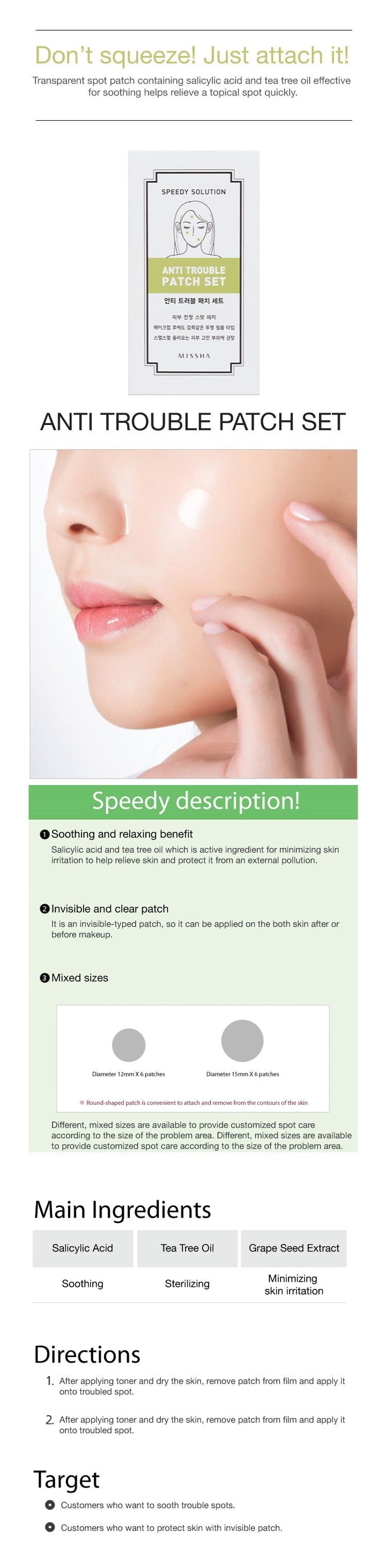 MISSHA Speedy Solution Blemish Patch Set (Targeted Blemish Care) 8pcs K-Beauty Blemish Patch, Korean Skincare, Pimple Patch, Targeted Blemish Care, Tea Tree Oil Salicylic Acid, Hydrocolloid Patch, Clearer Skin Appearance