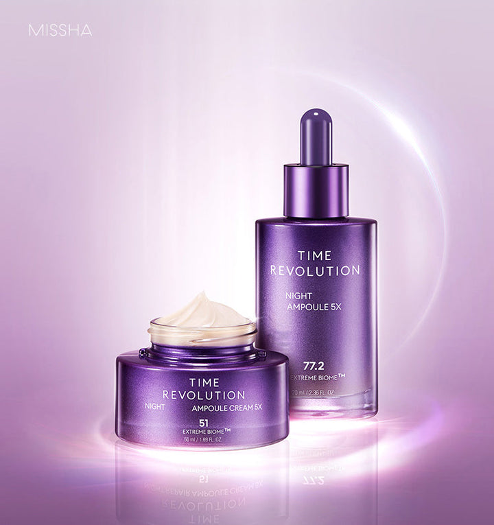 MISSHA Time Revolution Night Ampoule and Cream Fermentation Technology Duo Set SKIN CARE, Treatments, Serum & Essence, K-Beauty Gift Set, Fermented Skincare, Bifida Ferment Lysate, Skin Barrier Support, Deep Hydration, Night Ampoule Cream, Korean Skincare Routine