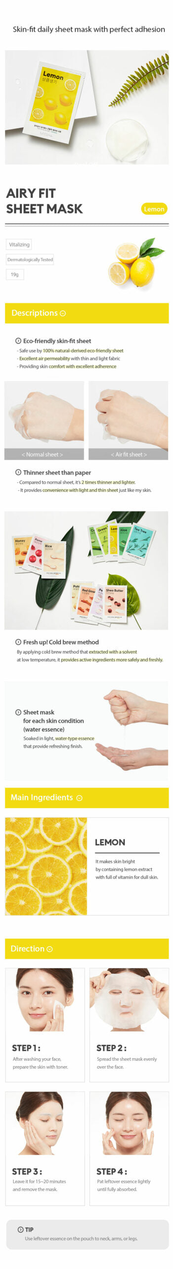 MISSHA Airy Fit Sheet Mask Lemon Moisturizing 1 Sheet