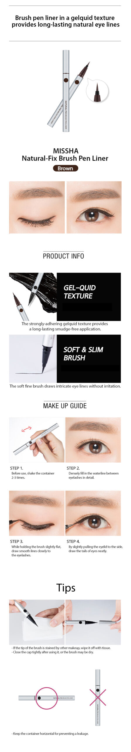 MISSHA Natural Fix Brush Pen Liner Brown Smudge-Free Long-Lasting MAKEUP, Eyes, Eyeliner, Korean Eyeliner, Smudge-Proof Liner, Liquid Pen Eyeliner, Long-Wear Eye Makeup, Precision Eyeliner, Missha Eye Makeup, Gel-Quid Formula