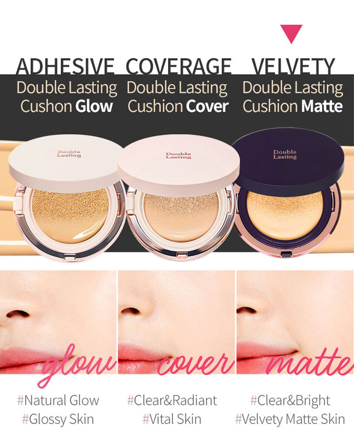 Etude House Double Lasting Cushion Matte - Cica Soothing Coverage MAKEUP, Face, BB Cream & Cushion, K-Beauty Cushion, Matte Foundation, Cica Soothing Coverage, Panthenol Skincare, Calamine Redness Relief, Korean Base Makeup, Long-Lasting Matte