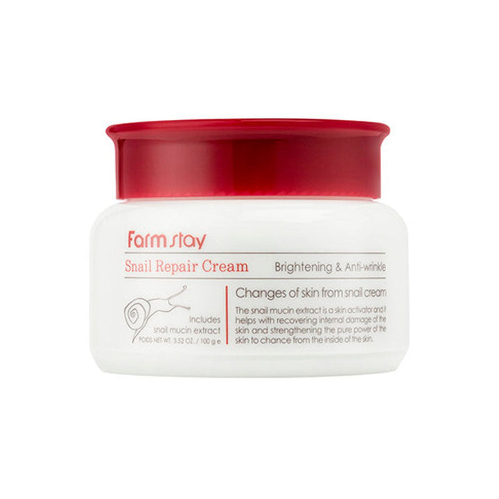 Farm Stay Snail Repair Cream Snail essence Hydrating 100g SKIN CARE, Treatments, Serum & Essence, Korean skincare, Snail Mucin Cream, Hydrating facial cream, Niacinamide skincare, Skin barrier support, Dewy skin, Farm Stay