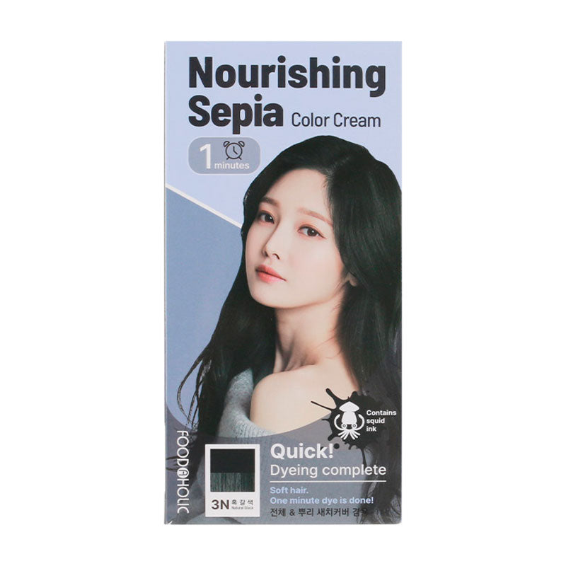 Foodaholic Nourishing Sepia Color Cream Natural Black 60g HAIR CARE, Hair Color, Korean Hair Color, Natural Black Hair Dye, Ammonia Free Hair Color, Squid Ink Hair Treatment, Hydrating Hair Dye, Quick Hair Color, Foodaholic Hair