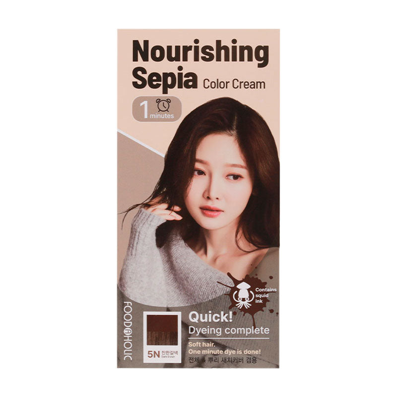 Foodaholic Nourishing Sepia Color Cream Dark Brown 60g HAIR CARE, Hair Color, Hair Color Cream, Dark Brown Hair Dye, K-Beauty Hair Care, Nourishing Hair Color, Squid Ink Hair Dye, Ammonia-Free Hair Color, Quick Hair Dye