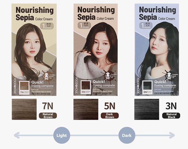 Foodaholic Nourishing Sepia Color Cream 7N Natural Brown Squid Ink 60g Hair 3
