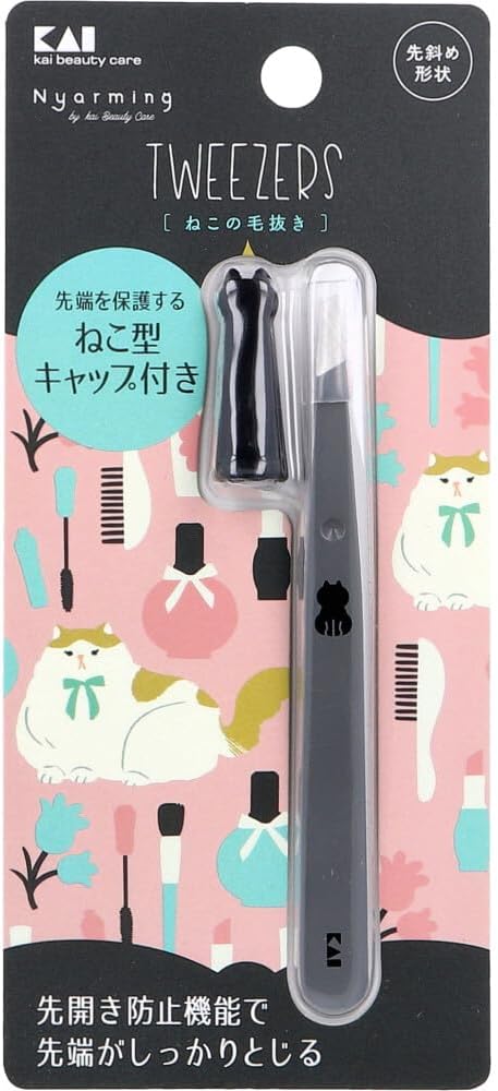 KAI Cat Tweezers with Cap 1pc Skin Care Tool 1