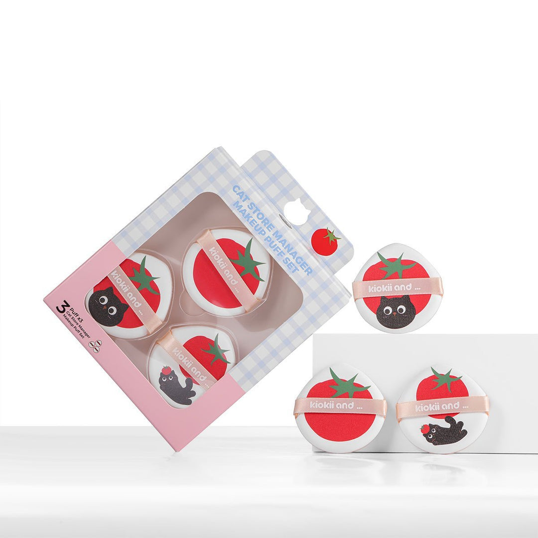 KIOKII Tomato Cat Makeup Puffs Set 3pcs Foundation Tools 1