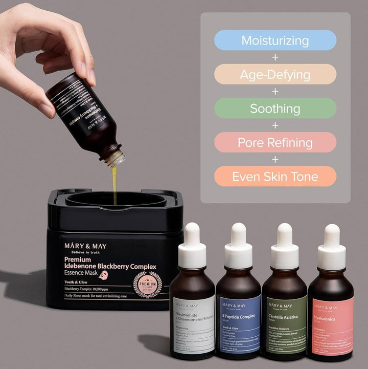 MARY & MAY Premium Idebenone Blackberry Complex Essence Mask 20Pcs Health & Beauty 4