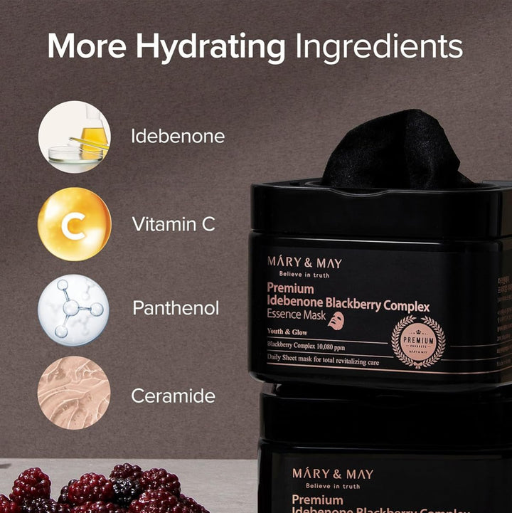 MARY & MAY Premium Idebenone Blackberry Complex Essence Mask 20Pcs Health & Beauty 5