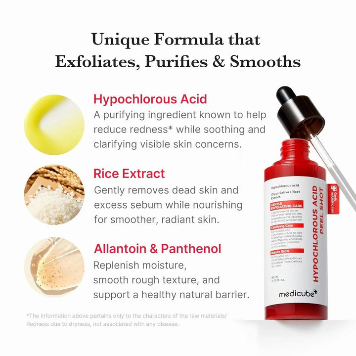 Medicube Hypochlorous Acid Peel Shot 80ml Beta-Glucan, Ceramide, Dry Skin, Hyaluronic Acid, Panthenol, Rice, Sebum Control, Sensitive Skin, SKIN CARE, Treatments, Exfoliators