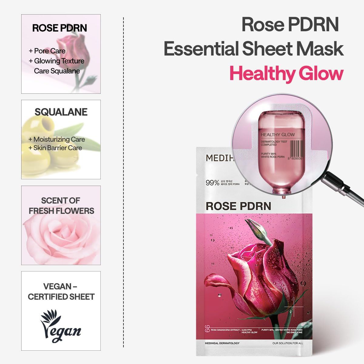 MEDIHEAL Rose PDRN Essential Sheet Mask 4Pcs