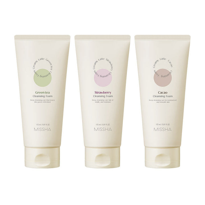 MISSHA Creamy Latte Cleansing Foam Milk Ingredients 172ml SKIN CARE, Cleansers, Face Wash, Korean Cleanser, Hydrating Face Wash, Milk Skincare, Green Tea Extract, Strawberry Extract, Gentle Foam Cleanser, Skin Barrier Support