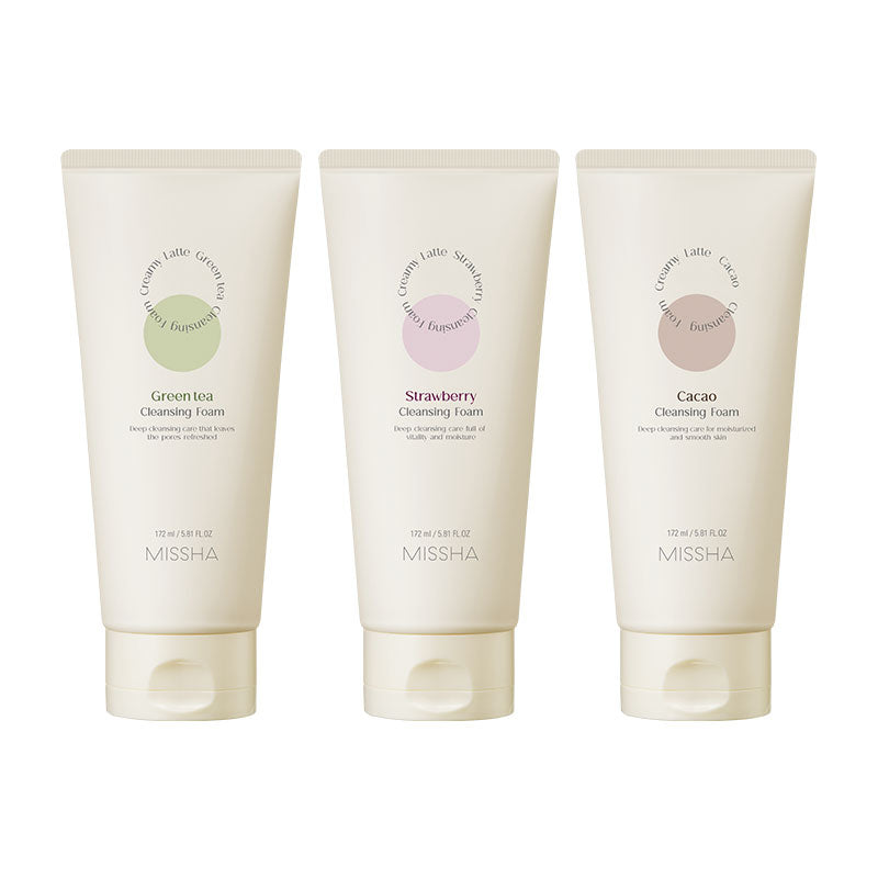 MISSHA Creamy Latte Cleansing Foam Milk Ingredients 172ml SKIN CARE, Cleansers, Face Wash, Korean Cleanser, Hydrating Face Wash, Milk Skincare, Green Tea Extract, Strawberry Extract, Gentle Foam Cleanser, Skin Barrier Support