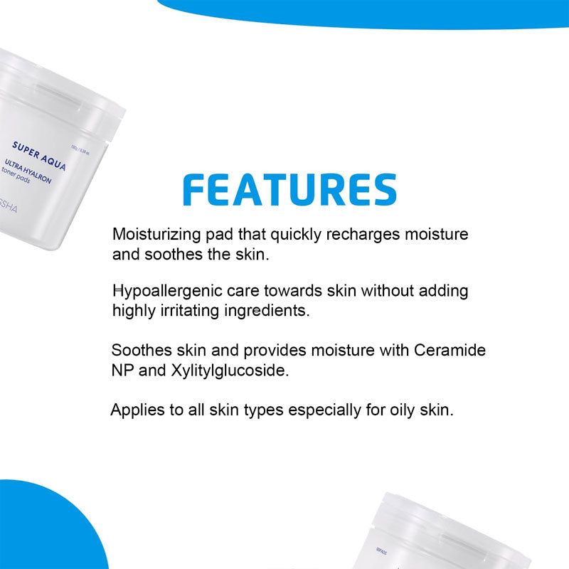 MISSHA Super Aqua Ultra Hyalron Toner Pads Hyaluronic Acid 180g (90 pads) SKIN CARE, Toners, Toner Pads, Korean toner pads, Hyaluronic acid, Hydrating face mask, Skin barrier support, Moisture boost, Gentle exfoliation, Dull skin solution