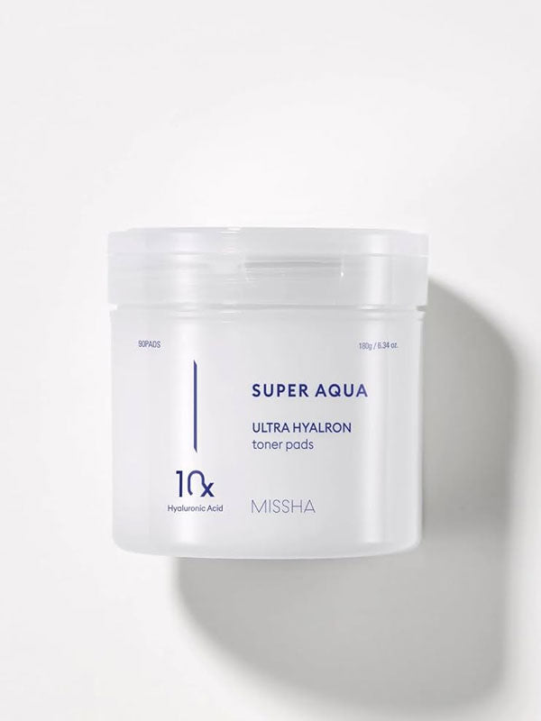 MISSHA Super Aqua Ultra Hyalron Toner Pads Hyaluronic Acid 180g (90 pads) SKIN CARE, Toners, Toner Pads, Korean toner pads, Hyaluronic acid, Hydrating face mask, Skin barrier support, Moisture boost, Gentle exfoliation, Dull skin solution