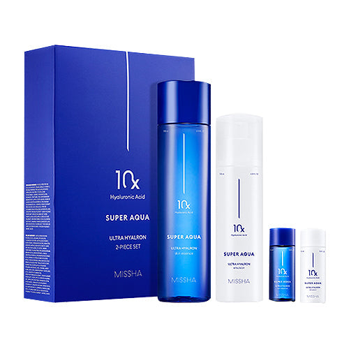 MISSHA Super Aqua Ultra Hyalron Hydrating Set 10X Type 2 SKIN CARE, Toners, Korean Hydrating Set, Hyaluronic Acid Skincare, Skin Barrier Support, K-Beauty Essence, Moisture Emulsion, Dry Skin Hydration, Glass Skin Routine