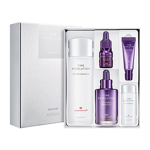 MISSHA Time Revolution Rejuvenating Skincare Set 5X SKIN CARE, Treatments, Serum & Essence, Korean Skincare, Hydrating Essence, Skin Barrier Support, Fermented Skincare, Missha Time Revolution, Skincare Gift Set, Radiant Complexion