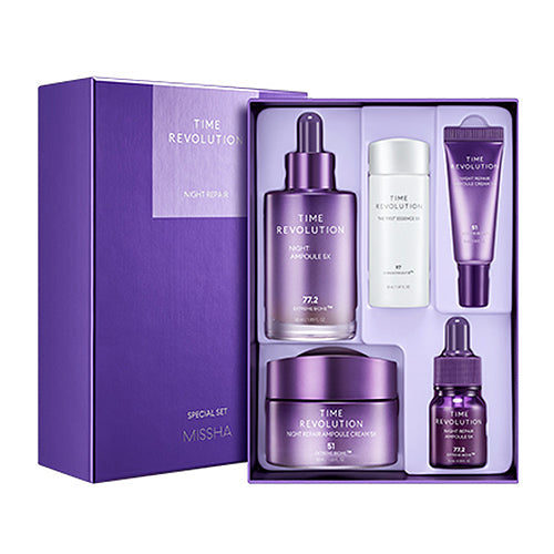 MISSHA Time Revolution Night Special Set Revitalizing Skincare 5X Korean skincare, night repair, fermented ingredients, probiotic skincare, hydrating gift set, skin barrier support, revitalizing essence