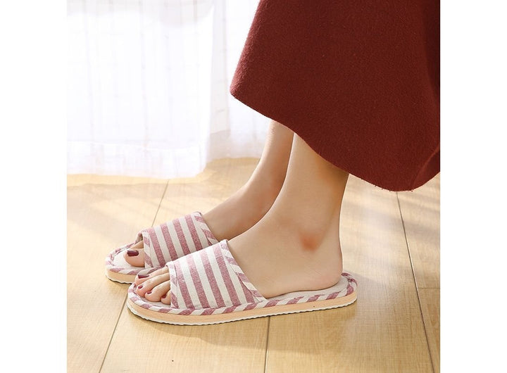 Japanese - style All Seasons Comfortable Casual Linen Cotton Flax Slipper Indoor Use Women's and Men's House Slipper Blue oceanbuy.ca markham toronto free ship USA asian korean skincare