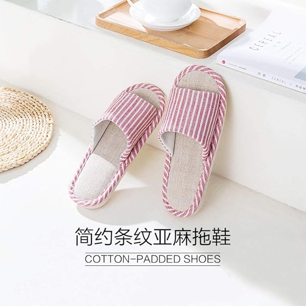 Japanese - style All Seasons Comfortable Casual Linen Cotton Flax Slipper Indoor Use Women's and Men's House Slipper Blue oceanbuy.ca markham toronto free ship USA asian korean skincare