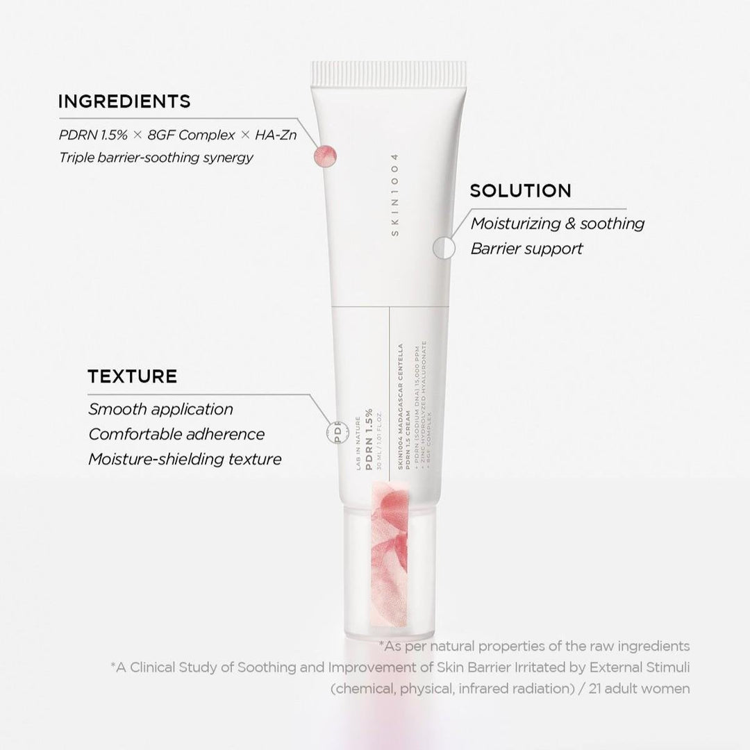 SKIN1004 Madagascar Centella PDRN 1.5 Cream 30ml Centella, Ceramide, Hyaluronic Acid, Panthenol, PDRN, Peptides, PHA, Squalane