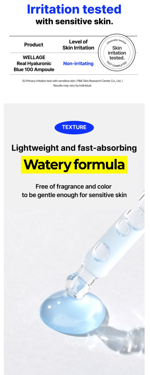 WELLAGE Real Hyaluronic Blue 100 Ampoule 60ml – 9 Molecular Hyaluronic Acid Hydrating Serum Serum 16