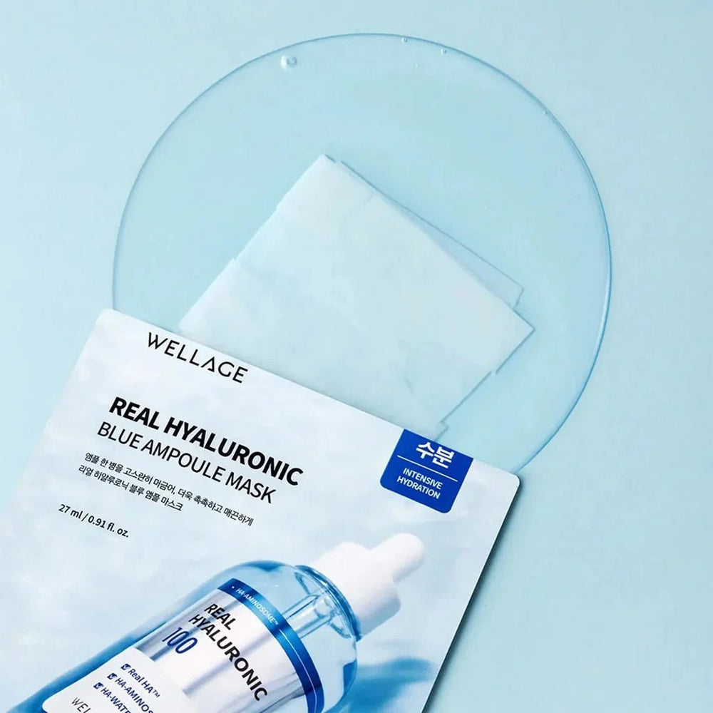 WELLAGE Real Hyaluronic Blue Ampoule Mask Hydrating 5 sheets Sheet Mask 2