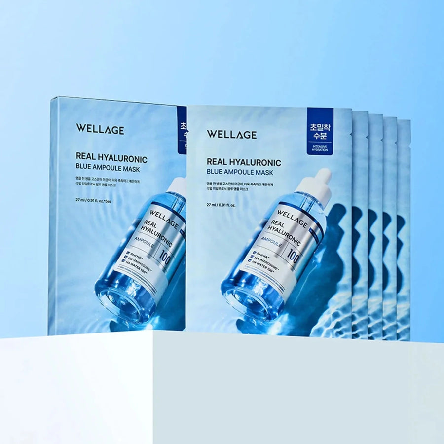 WELLAGE Real Hyaluronic Blue Ampoule Mask Hydrating 5 sheets Sheet Mask 1