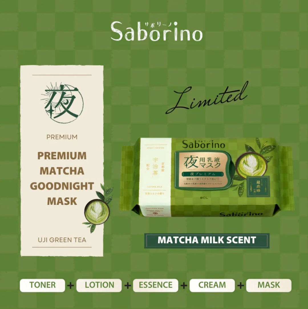 BCL Saborino Premium Matcha Milk Good Night Face Mask 28Pcs