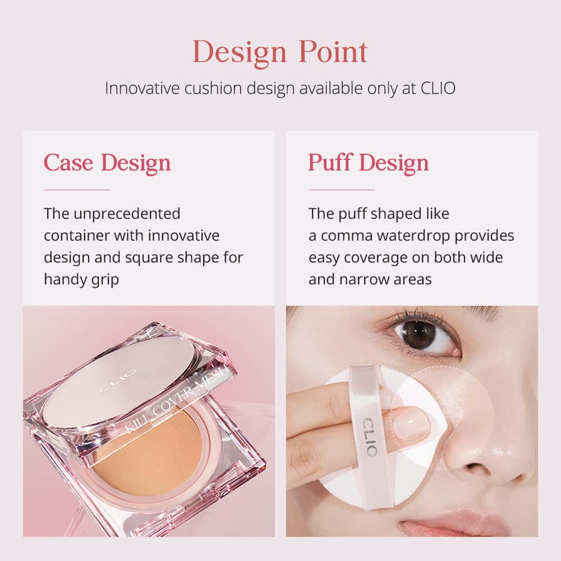 CLIO Kill Cover Mesh Glow Cushion Foundation 15g*2 - 3 Color for Choose(With Refill Core)Health & Beauty