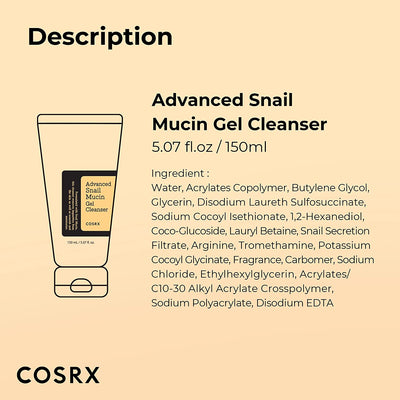 COSRX Advanced Snail Mucin Power Gel Cleanser 150ml - OCEANBUY.ca