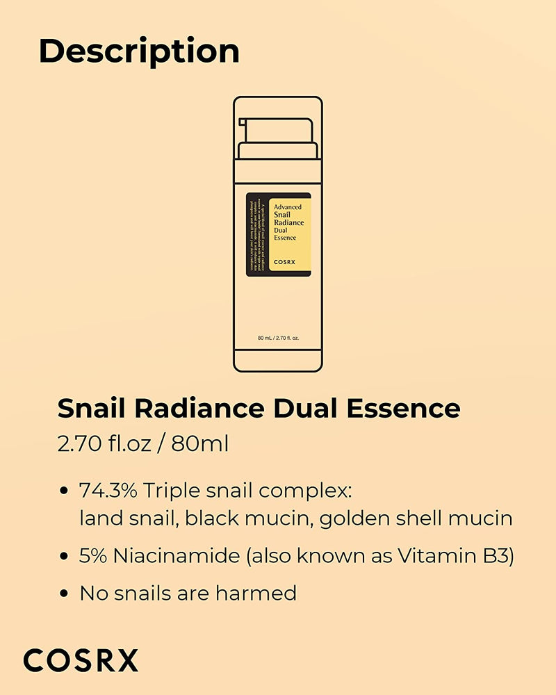 COSRX Niacinamide 5% + Snail Mucin 74% Dual Essence 2.70 fl.oz / 80ml - OCEANBUY.ca