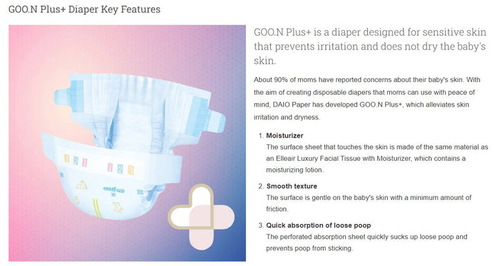 ELLEAIR GOO.N Plus Baby Diaper with Tape Size M (6～11kg) 56Pcs