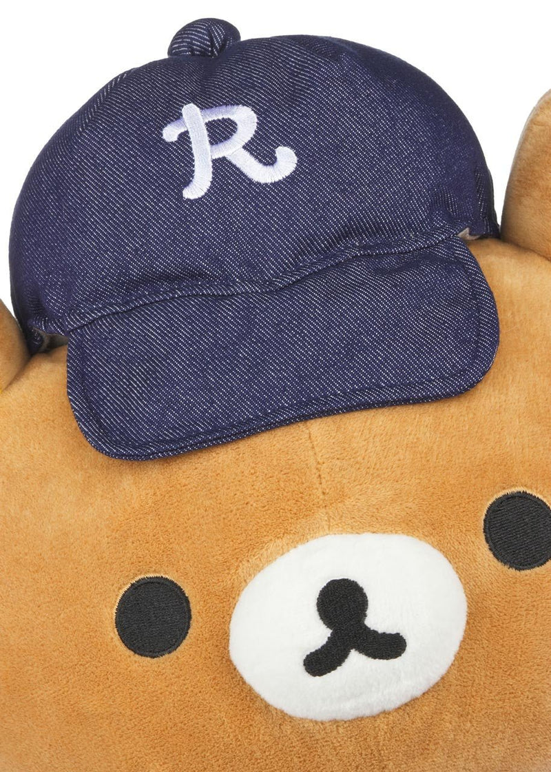 SAN-X Rilakkuma in a White Striped Tee and Baseball Hat Plush - M Size - OCEANBUY.ca