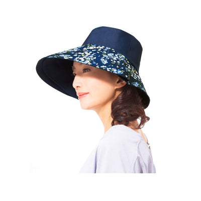 UV CUT Cool Feeling Sun Protection Hat Reversible brim and Double-sided Wearable - BlueXFloral - OCEANBUY.ca