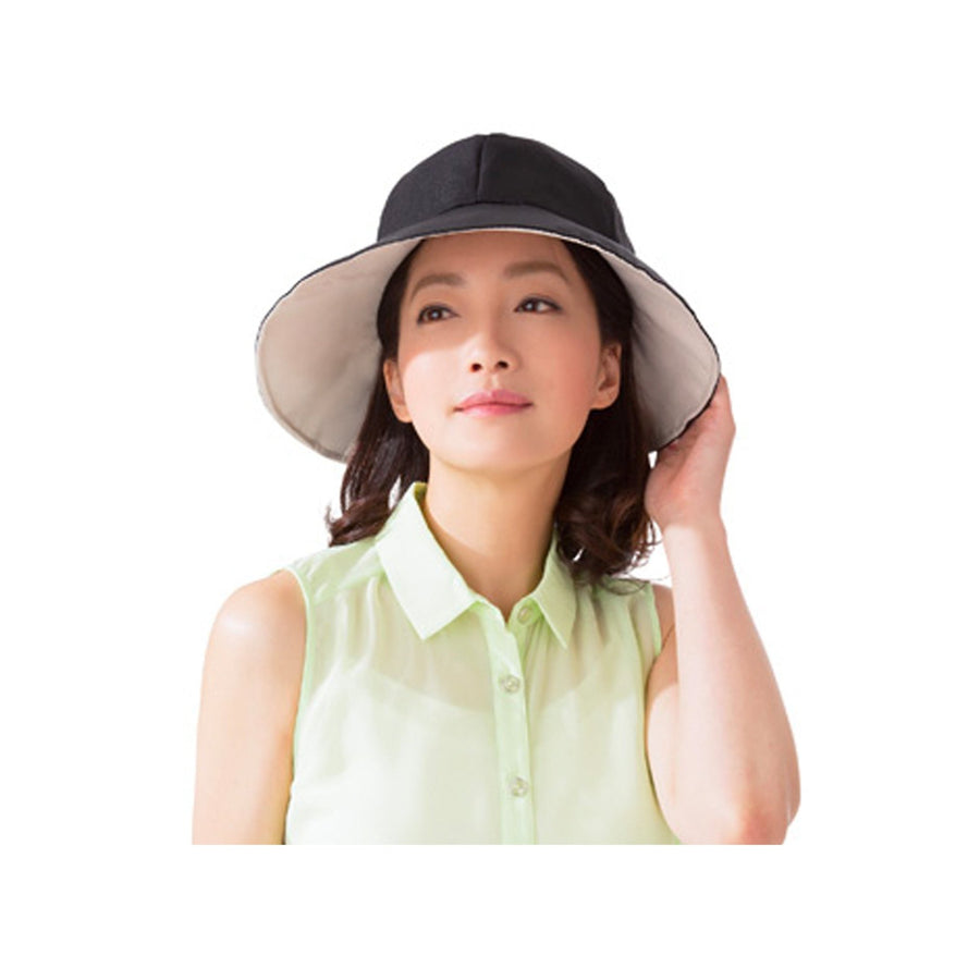 UV CUT Sun Protection Hat with Bandage - Black
