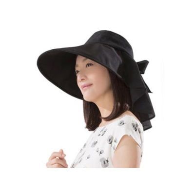 SUN FAMILY UV UT Cool Feeling Wide Brim Bow Sun Protection Hat - Black - OCEANBUY.ca